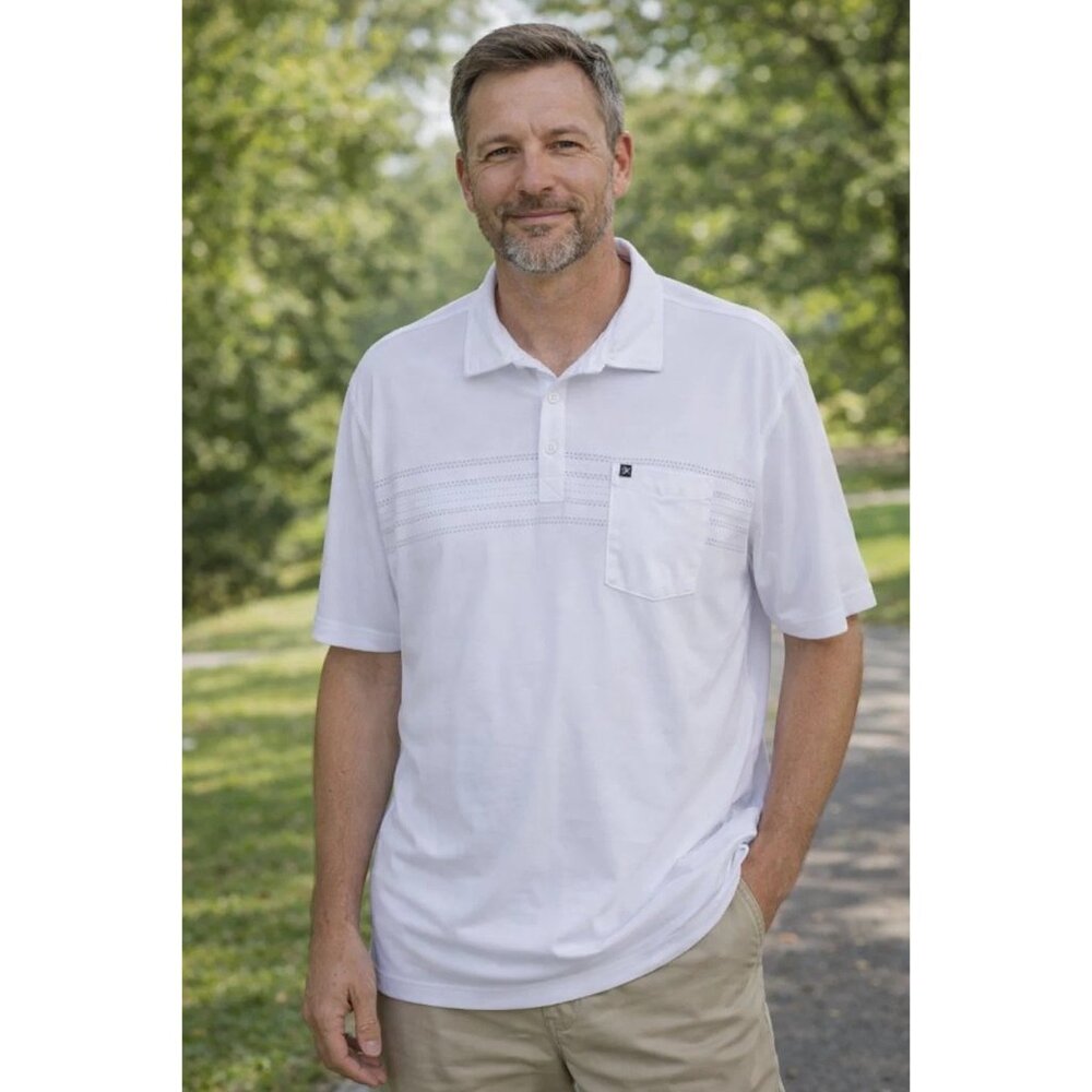 Travis Mathew White & Grey Striped Lightweight Polo Shirt size XXL